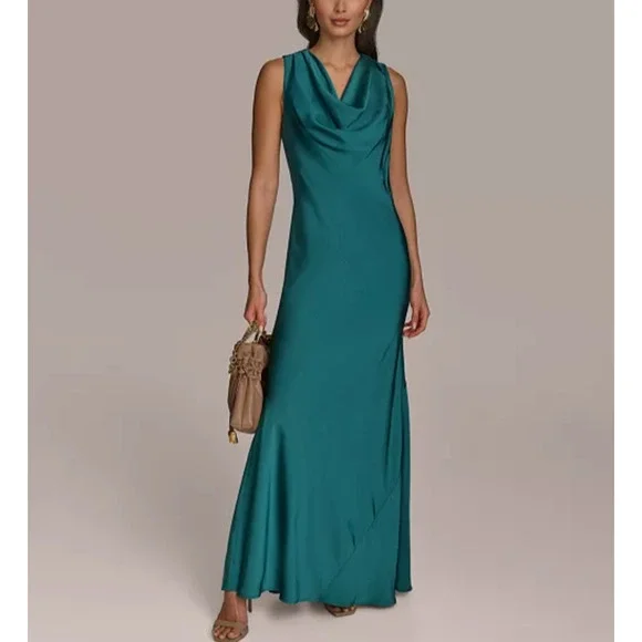 green emerald velvet dress Donna Karan Women's Chiffon Pleated Floral A-Line Dress - Midnight Green Multi